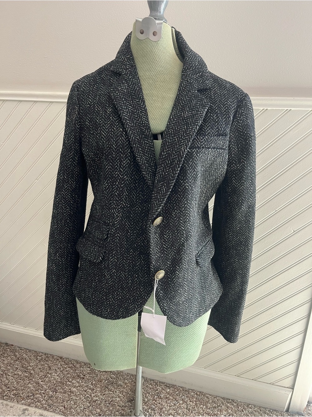 Lands End Women’s Charcoal Herringbone Blazer - Classic Tailored Jacket